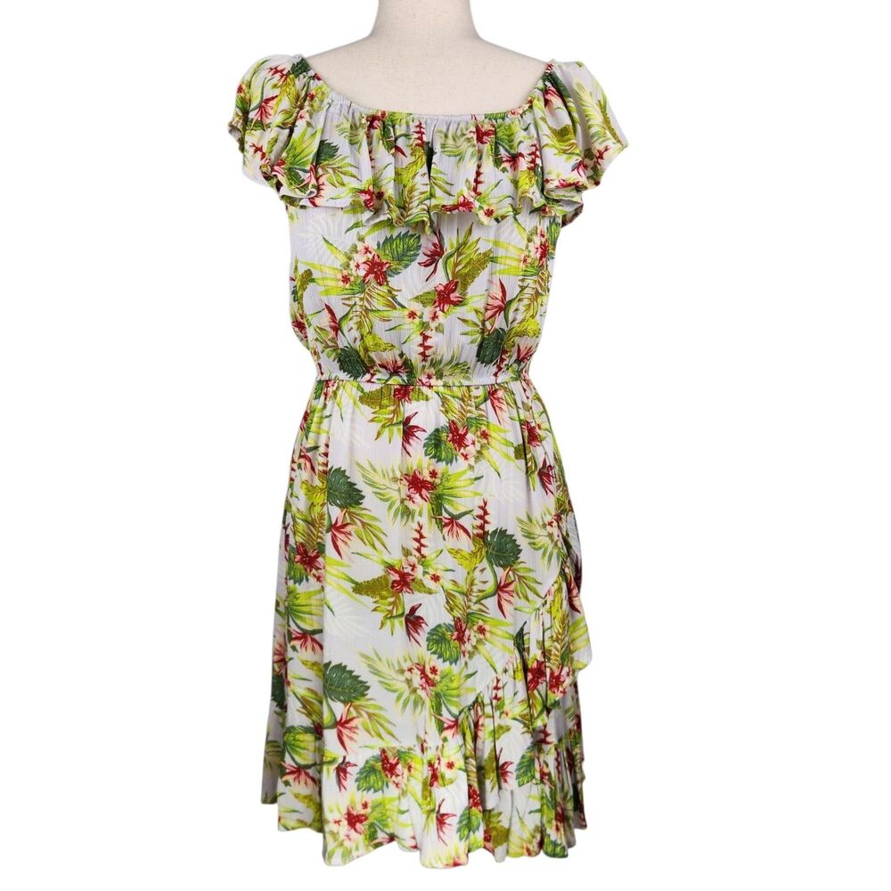 Salty Lemon On Off Shoulder Ruffled Dress Medium Hawaiian Resort Chic Tropical